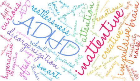 Inattentive ADHD word cloud on a white background.のイラスト素材