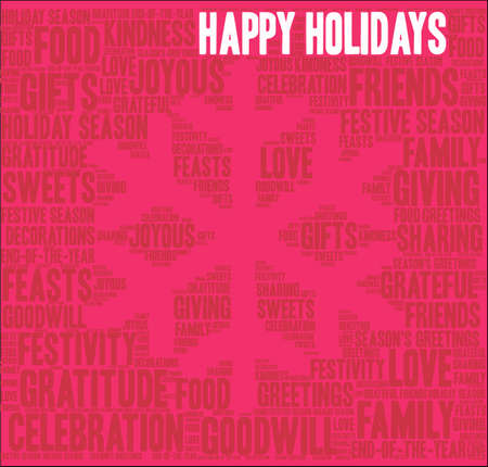 Happy Holidays word cloud on a red snowflake background.のイラスト素材
