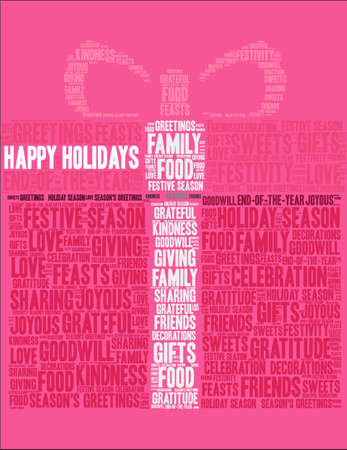 Happy Holidays word cloud on a red gift background.のイラスト素材