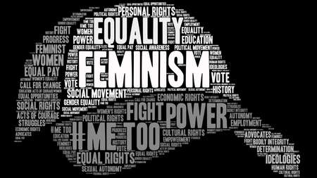 Feminism word cloud on a black background. のイラスト素材
