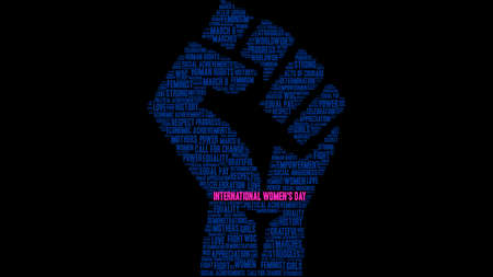 International Womens Day word cloud on a black background sith fistのイラスト素材