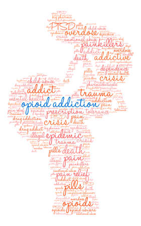 Opioid Addiction word coud on a white background.のイラスト素材