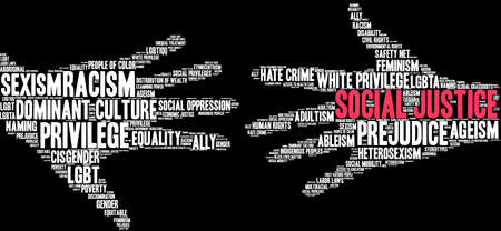 Social Justice word cloud on a black background. のイラスト素材