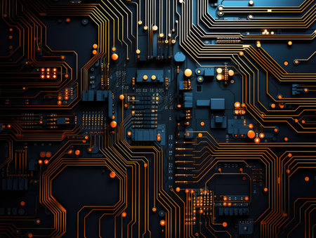 Abstract circuit board background. Electronic computer hardware technology. Motherboard digital chip. 3D renderingの素材