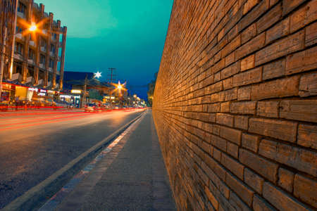 Ancient city wall at nightのeditorial素材