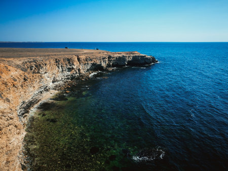 Beautiful summer landscape of the sea and coast with a blue skyの写真素材