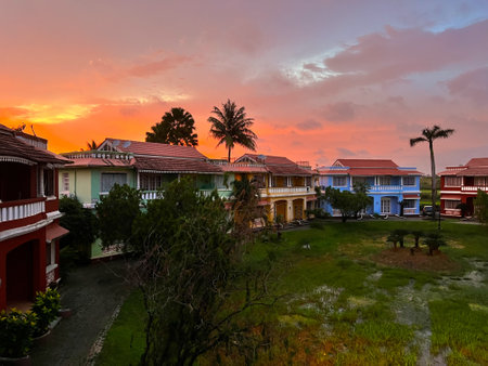 Colorful sunset in the backyard in goa. High quality photoの写真素材