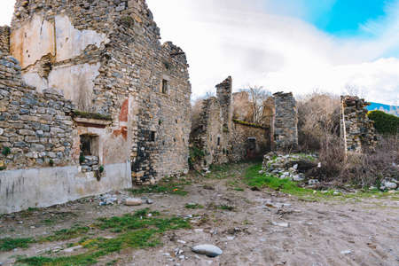 Demolished and abandoned town in the middle of the mountain in the north of Spain, in Europe.