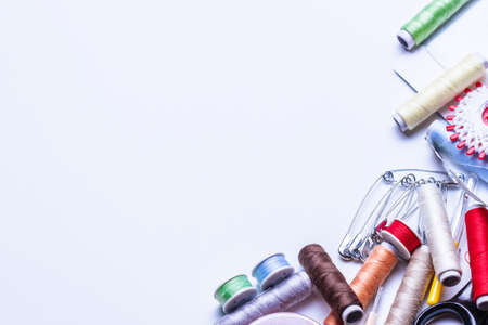 Tools for tailor, instruments for practicing sewing on a white background.の写真素材
