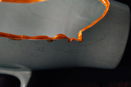 Kintsugi concept. Part of a broken pot with gold glue.