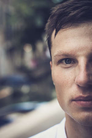 half face portrait of a young handsome guy