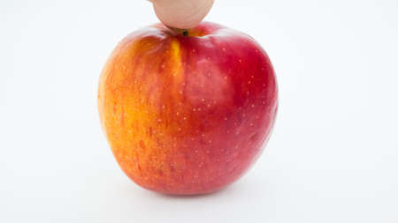 beautiful red fresh apple on a white backgroundの写真素材