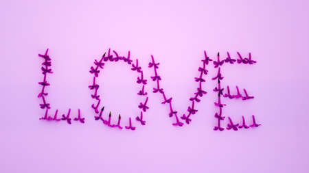Top view inscription of natural flowers love. Declare love in beautiful flowersの写真素材