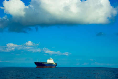 ship in the sea against the blue skyのeditorial素材