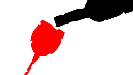 Pour wine into glass, illustration on white isolated background.Closeup.Wine bottle and glass icon.の写真素材