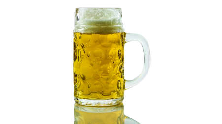 Glass of light beer isolated on white background, draft beer close up, fresh alcoholic beer drink in...