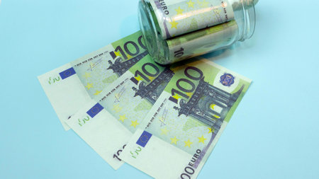 Piggy bank money, finance and audit, saving money in a glass jar, money storage concept. 26.01.2021 Ukraineのeditorial素材