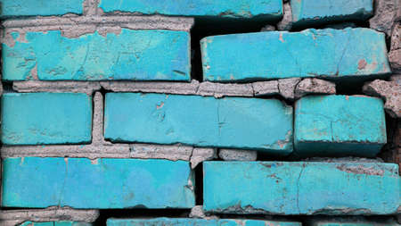 Blue brick wall background, texture blue brick. Copy space.の写真素材