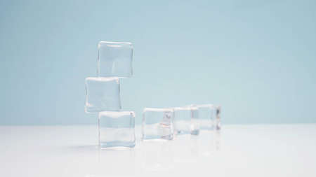 Cubes on a blue background, crystal cubes, dry ice. Cubic figures.の写真素材