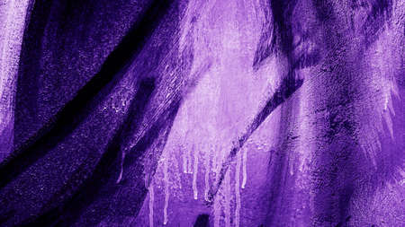 Purple background with wavy lines, abstract background, paint on the wall copy space. Artistic wall for inserting text. Acrylic paints on the wall neon. Gloomy background.の写真素材