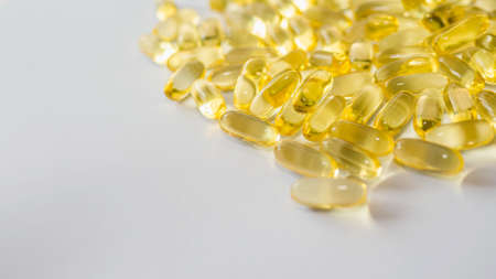 Medical fish oil capsules, copy space.の写真素材