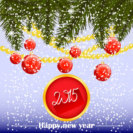 Winter background with spruce twigs and color baubles.のイラスト素材