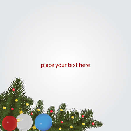 Winter background with spruce twigs and color baubles.のイラスト素材
