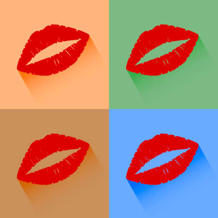 Set of mouth smile red sexy woman lips in flat style vector illustrationのイラスト素材