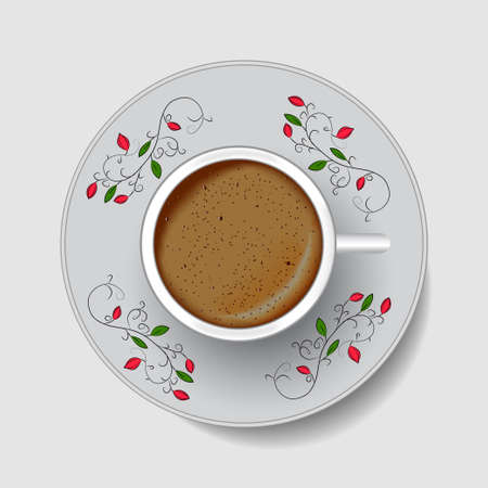 realistic image of a cup on top, with a pattern of rosesのイラスト素材