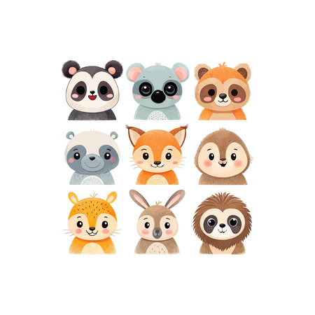Set of cute cartoon animals. Vector illustration isolated on white background.のイラスト素材