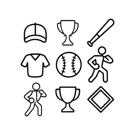 baseball line style icon set design, Sport hobby competition and game theme Vector illustrationのイラスト素材
