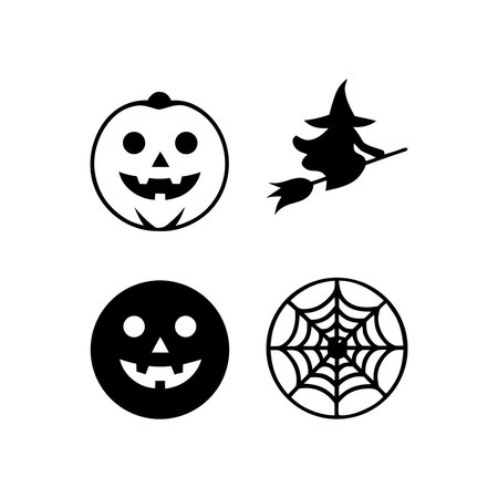 Halloween icons set. Pumpkin, spider web, cobweb. Vector illustrationのイラスト素材
