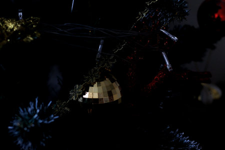 Christmas tree decoration on black background. Christmas and New Year concept.