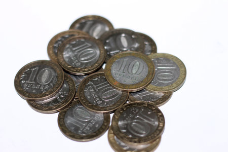 Coins on a white background, close-up of the coins