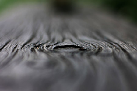 Wooden surface with a drop of water. Shallow depth of field.の写真素材