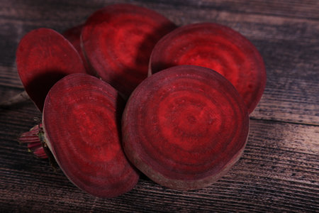 Fresh beetroot on wooden background. top view. Health food.