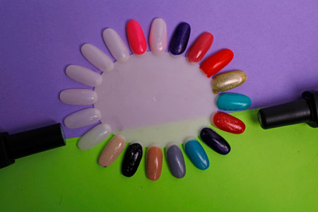 Colorful nail polish on a white background. Nail art.の写真素材