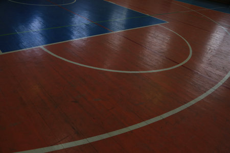 Futsal court in a sports hall, closeup of photoの写真素材