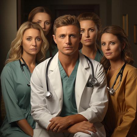 Portrait of a handsome male doctor and his team. Healthcare and medicine.の素材
