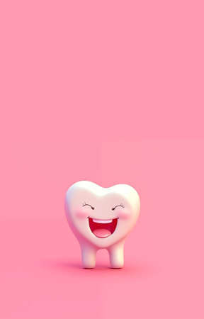 Tooth character isolated on pink background. 3d render illustration.の素材