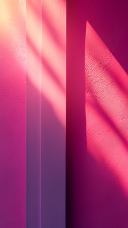 Pink and purple wall with shadow from sunlight. Abstract background and texture.の素材
