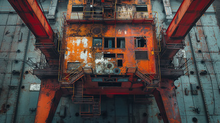 Industrial background with rusty industrial equipment. 3d rendering toned imageの素材
