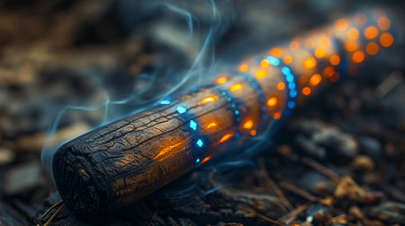 Burning incense sticks on the background of the forest. Selective focus.の素材