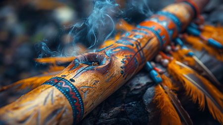 Native american indian dreamcatcher on the wooden log.の素材