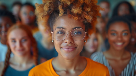Portrait of a smiling african american woman in eyeglassesの素材