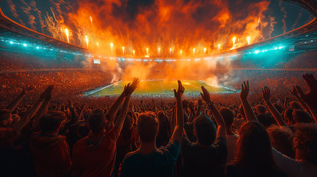 Football fans cheering for their favorite team during the match at the stadiumの素材