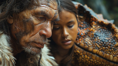 Close-up portrait of a man and a woman in the jungleの素材