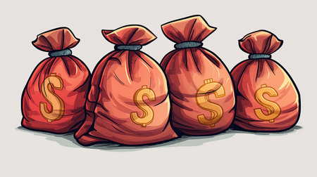 Money bags with dollar signs. Vector illustration of a money bag.の素材
