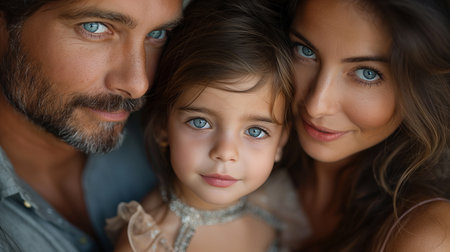 Close-up portrait of a happy family with a little daughter.の素材
