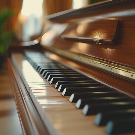 Piano keys closeup, shallow depth of field, selective focusの素材